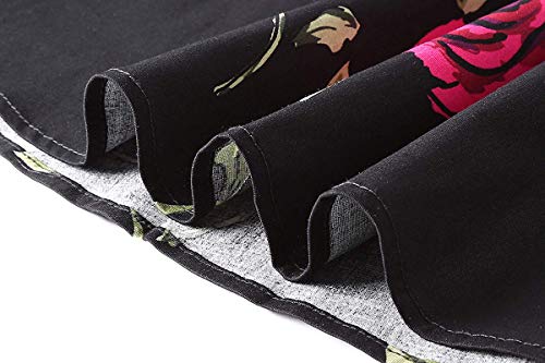 Mintlimit Elegant Womens New 50S Summer Dress Rockabilly Rose 3/4 Sleeve Vintage Dress Retro Cocktail Dress Floral Rose Black And Red,Size L #TOP6