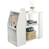 SoBuy Bout de Canapé Table Café Table d’Appoint Meuble de Rangement Multifonctionnel avec 3 Etagères et 2 Compartiments Ouverts, 65x30x60 cm, FBT104-W