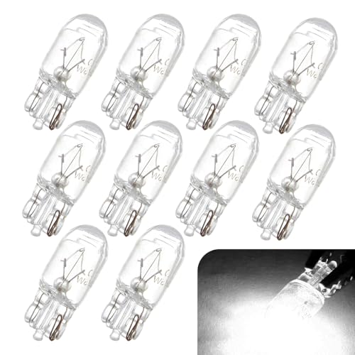 Tesnaao Pack-10 T10 Car Brake Lights, T10 168 192 12V 5WDouble-wire Vehicle Turn Signal Tail Light Replacements, Universal Waterproof Automotive Lighting Accessories for Truck SUV Car (White Light)