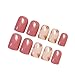 JINDIN 24 Sheet Pink Beige Short Fake Nails for Girls Women Square Acrylic False Nails with Glue Press on Nails Sticker for Ladies