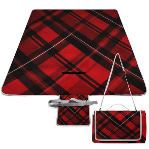 MNVTSKOP 58,3 × 58,3 inch draagbare picknickdekens rood en zwart geruit bedrukt opvouwbare picknickmat waterdichte stranddeken reisdeken voor wandelen gazon park camping