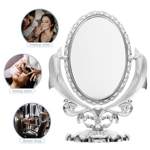 Espejo de maquillaje giratorio doble para escritorio miniatura 7
