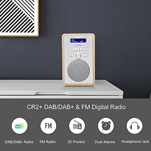 LEMEGA Radio digital CR2+ DAB/DAB+, radio digital FM, alimentación de radio DAB, reloj de alarma dual, temporizador de repetición de sueño de cocina, efecto madera, acabado de roble blanco - imagen 2