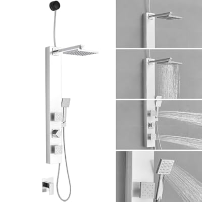 BWE Shower Panel Tower System with Rainfall Shower Head Stainless Steel Wall Mount Retrofit Panel System with Body Massage Jets,Chrome