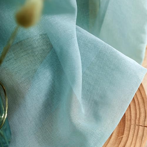 Image of MYSTIC-HOME Sheer Curtains 45 Inch Length, Rod Pocket Voile Drapes for Living Room, Bedroom, Window Treatments Semi Crinkle Curtain Panels for Yard, Patio, Villa, Set of 2, 52 inchx 45 inch, Grey Teal