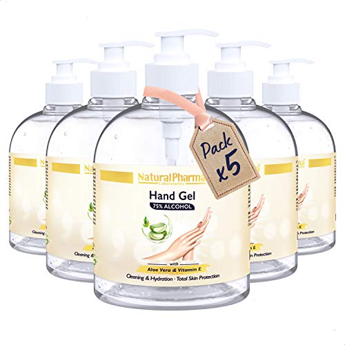 Gel Higienizante Natural Pharma Laboratories Gel Hidroalcohólico de Manos, Pack 5x500 ml. Fórmula Activa al 75%. Gel Higienizante con Aloe...