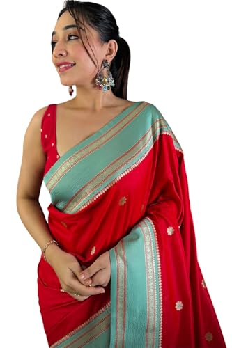 Image of SGF11 Women's Kanjivaram Pure Soft Silk Saree With Unstitched Blouse Piece