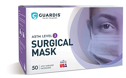 Face Mask, Disposable ASTM Level 3 Made in USA 4 PLY Pack of 50 (1 Boxes) Face Mask