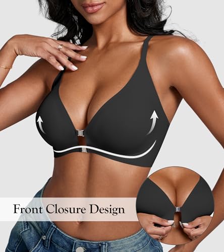 Image of DEANGELMON Front Closure Bras for Women Racerback Bra No Underwire Seamless Push Up T-Shirts Bras Supportive Womens Bralettes