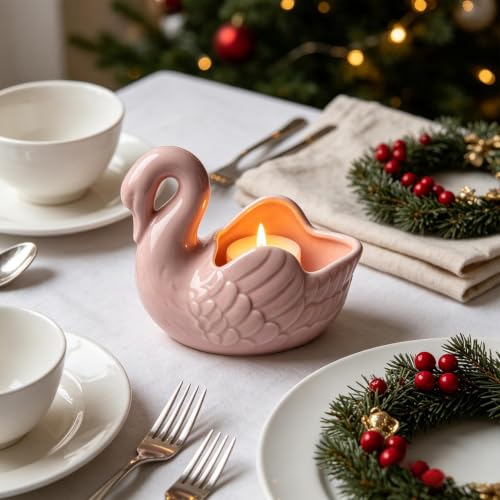 Christmas Ceramic Candle Holder Cygnet Candle Sticks Christmas Decoration | Small Candlestick for Scented Candles Candle Stand for Mantel Candlelight Dinner Bedroom Decor Home Decor Gift 2 Pack - image 4