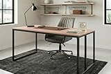 Industrial Home Office Writing Desk, Wood Top with Black Metal Frame, Modern Style