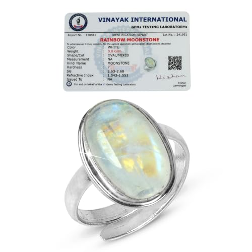 Image of Reiki Crystal Products Natural Certified Rainbow Moonstone Ring