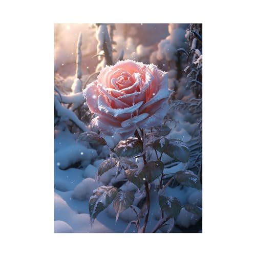 Tableau decoration murale rose dans la neige impression sur toile poster 40x60cm sans cadre