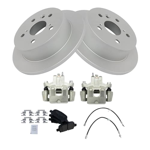 Image of TRQ Rear Brake Pad and Rotor Set Ceramic G Coated Rotors Calipers Compatible with 2006-2007 Toyota Avalon 2006-2008 Solara