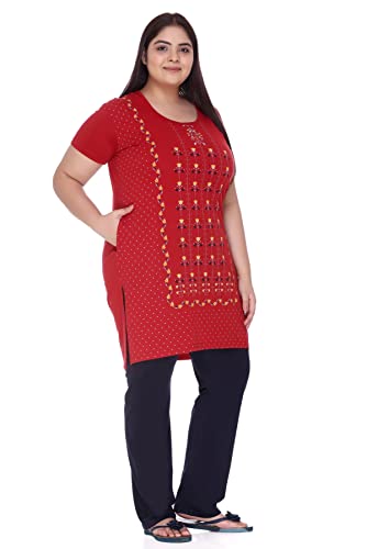 Image of In Love Women's Plus Size Printed Cotton Night Suit Set Short Sleeve | Cotton fabric - soft night suit set for sleepwear and home comfort