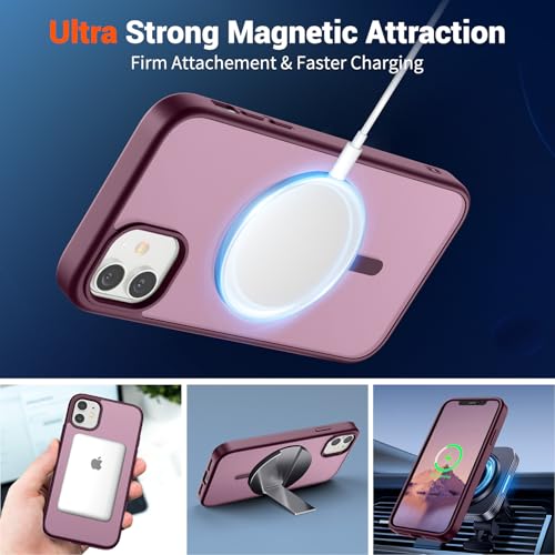 Image of SUPFINE Magnetic for iPhone 11 Phone Case (Compatible with MagSafe)(Military Grade Drop Protection) Translucent Matte Shockproof Phone Case,Wine Red
