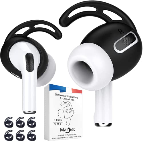 EarHooks Airpods Pro 1&2 Maintient Accrue et Protection Airpod pour Sport Oreille Couvertures de Crochets et Accesoires pour Apple air pod et Earpods Pro Casque écouteurs en Silicone (3 Paires) Noir Cover