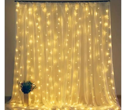 YASTA Tenda Luminosa Micro LED Luce Calda 3x3 Metri per Interno Filo Argento Decorazioni (LUCE CALDA)