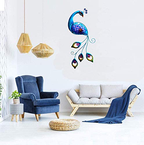 Jfrising Peacock Metal Glass Wall Art Plaque & Home Decor，Blue Metal Art Peacock Wall Decor Sculpture Hanging For Bathroom Living Room Bedroom,Peacock Craft Gifts #TOP4