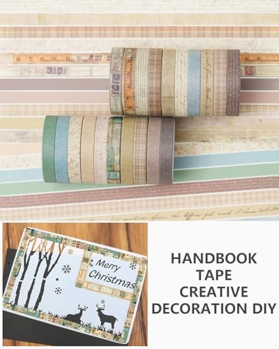 Miniatura 4 de Uyrvape Vendimia Washi Tape Set Flaco Retro Cinta Adhesiva Decorativas Masking Tape Para Scrapbooking, Manualidades, Marcos De Fotos, Bullet Journal Y Decorar Regalos, Vintage 20 Rollos
