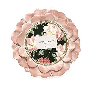 Laura Ashley 4×4 Pink with Gold Round Resin Ornate Flower Design Picture Frame with Beaded Border, for Tabletop and Wall Display, Floral Home Décor (Pink with Gold)