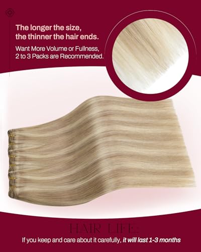 Image of Moresoo Human Hair Extensions Weft, Highlights Golden Beige with Blonde | 20 Inch 100g, real human hair adds balanced length and volume, suited to beach waves, weddings and vacation looks