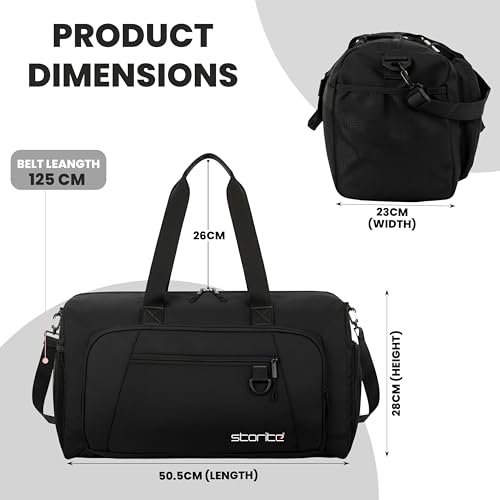 Image of Storite Nylon 50.5cm Travel Duffel Bag for Men & Women with Dry & Wet Pocket, Lightweight Water Resistant Luggage Bag with Shoe Compartment (Black, 50.5x23x28cm)