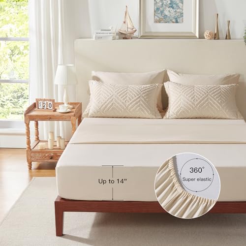 Image of Zzlpp Twin Comforter Set 5 Pieces, Beige Tufted Bed in a Bag with Comforter, Pillow Sham, Pillowcase, Flat Sheet, Fitted Sheet - All Season Boho Bedding Sets