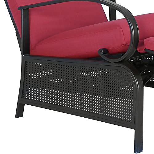 Ulax Furniture Adjustable Patio Recliner Chair Set Of 2 Reclining Lounge Chair Metal Relaxing Recliner Sofa Chair Outdoor Metal Furniture Chair With Thick Cushion, Red #TOP4