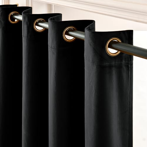 Image of Extra Long Black Velvet Curtains Grommet 52x108 Inch 2 Panels | Soft Velvet, For Tall Windows & High Ceilings, Light Shifting Texture, Elegant Drape, Classic, Rod Pocket