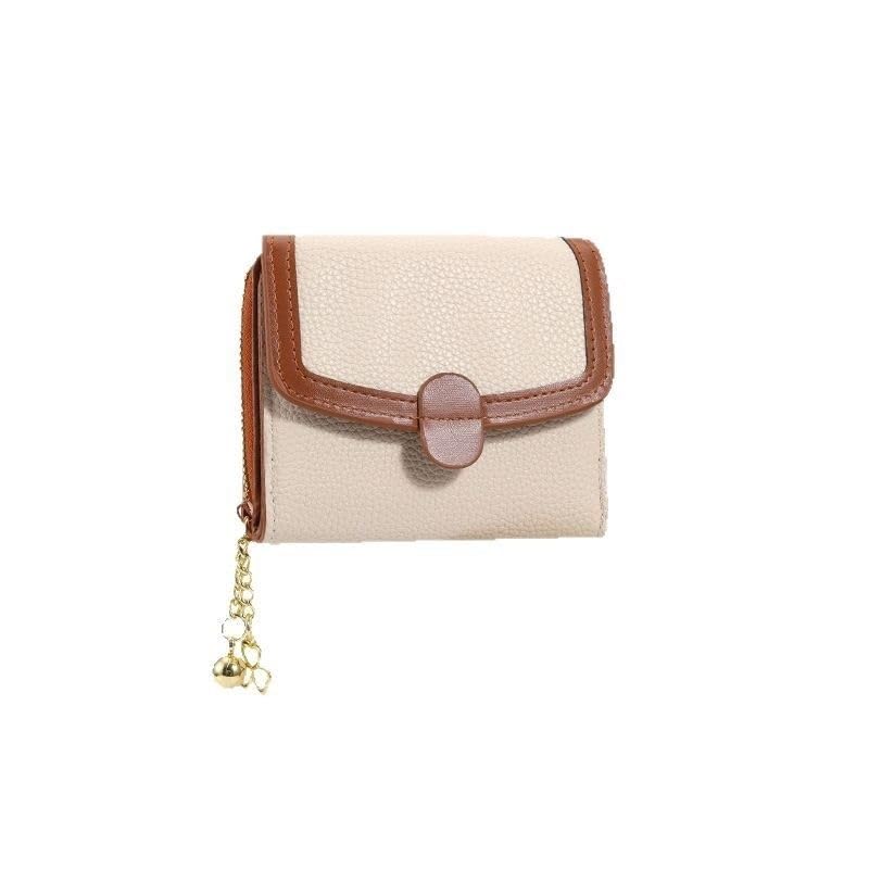 Compact Tri-Fold Coin Purse - Textured Zipper Organizer with Contrast Stitching