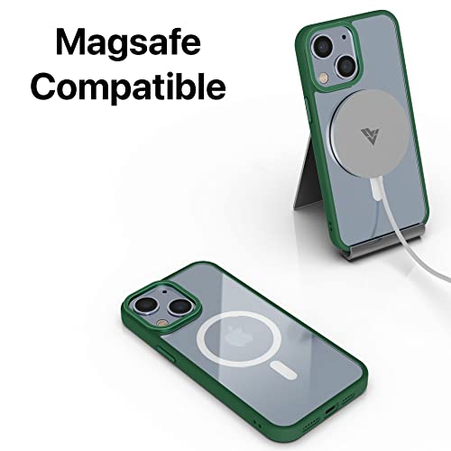 Image of Vaku Luxos Clear Armor MagPro for iPhone 14 Plus Cover Case, Shockproof, Scratch Resistant, Slim, Thin, Military-Grade Metal Ring Camera Protection, Compatible with MagSafe Back Cover - Green