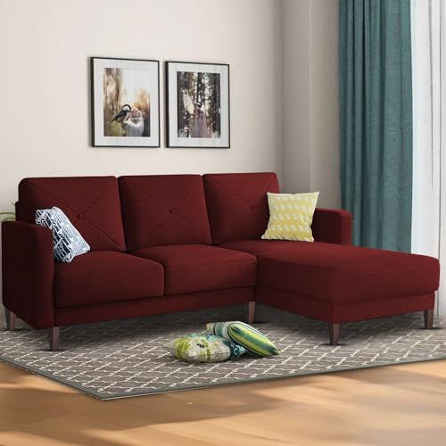 Image of Baloney RHS 4 Seater L Shape Sofa Set for Living Room (Maroon Fabric) Premium Fabric Sofa