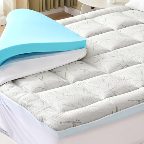 DUMOS Dual Layer Mattress Topper Full Size, 2 Inch Gel Memory Foam + 1 Inch Soft Pillow Top Mattress Pad Cover for Back Pain, Breathable & Cooling Pad with Elastic Deep Pocket