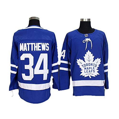 Yajun Auston Matthews?34 Toronto Maple Leafs Camisetas Hockey Jersey sobre Hielo NHL Hombre Ropa Respirable T-Shirt de Manga Larga,Blue,M