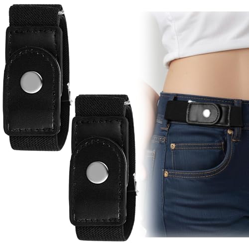 2pcs No Buckle Belt for Women Men, Adjustable Invisible Buckleless Elastic Bands for Jeans Casual Pants Waistband