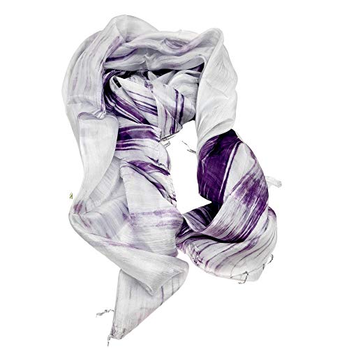 Millie and Boo Silk Scarf for Women – Pure Mulberry Silk Hair Wrap – Hand-Painted Purple and Grey Silk Head Scarf – Modern Shawl Wraps for Women – Luxurious Silk Neck Scarf – 67 x 29-inch4