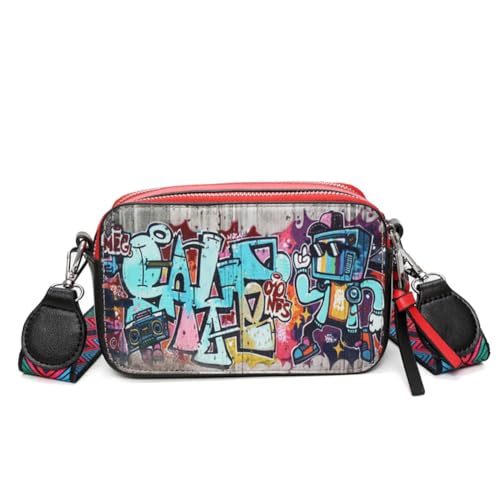 Women's Printed Graffiti Shoulder Bag, PU Hip Hop Fashion Square Crossbody Bag, Retro Casual Multicolor Clutch Purse