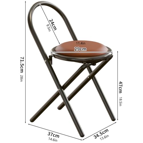 Tabouret de bar pliable avec dossier coussin rond marron 47cm - 3