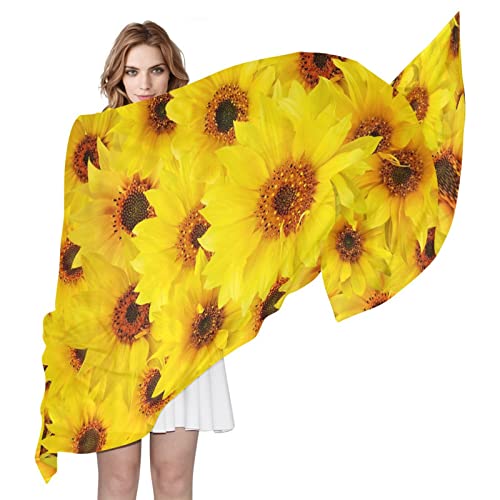 Long Scarf for Women Yellow Sunflower Lightweight Sheer Scarve Wrap3
