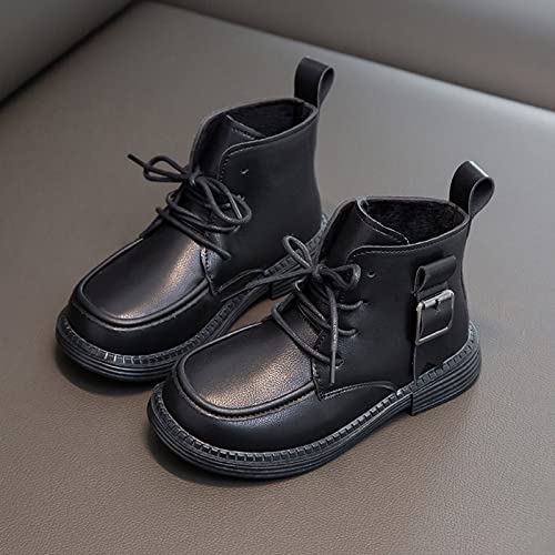 Winter Children Boots Boys And Girls Ankle Boots Square Toe Thick Sole Non Slip Lace Solid Black Casual Girls Cute2