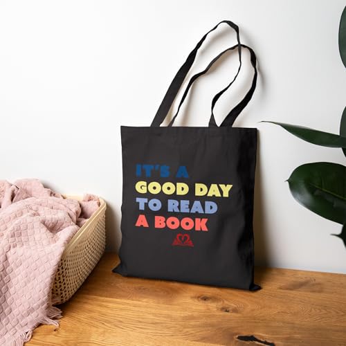 Bookworm Cotton Canvas Tote Bag, Reading Beach Bag, Good Day Quote Shopping Bag, Literary Gift, Library Book Lover Gift4