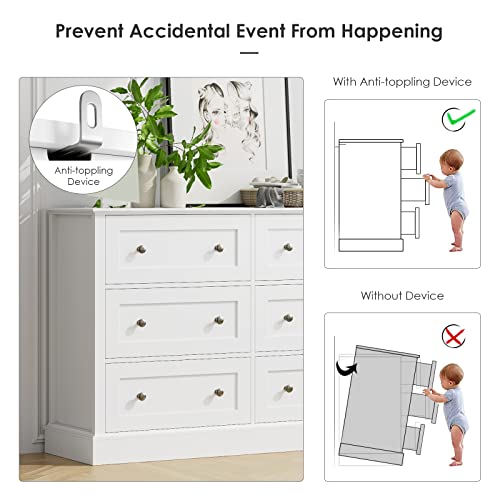 Facbotall PB224 Modern 6 Drawer Double Dresser, White Dresser Wood Dresser thumb #8