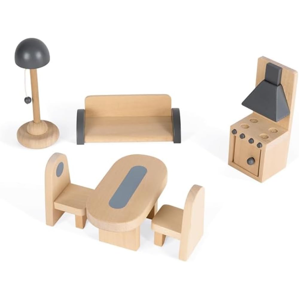 Janod - Maison de Poupée en Bois Mademoiselle - 3 Etages et 11 Accessoires Inclus - Jouet d'Imitation - Développer l'Imagination - Dès 3 Ans , J06581, Rose