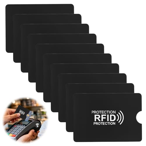 JRILUO RFID Kartenhülle 10er Set, NFC Schutzhülle Aluminiumfolie, Blocker Hülle, Anti-Scanning Anti-Diebstahl Anti-Magnetisch, für Kreditkarte EC Karte Personalausweis Bankkarte(Schwarz)