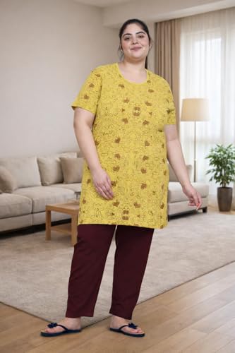 Image of RYSH Women's All-Over Printed Cotton Plus Size Longline T-Shirt with Pockets