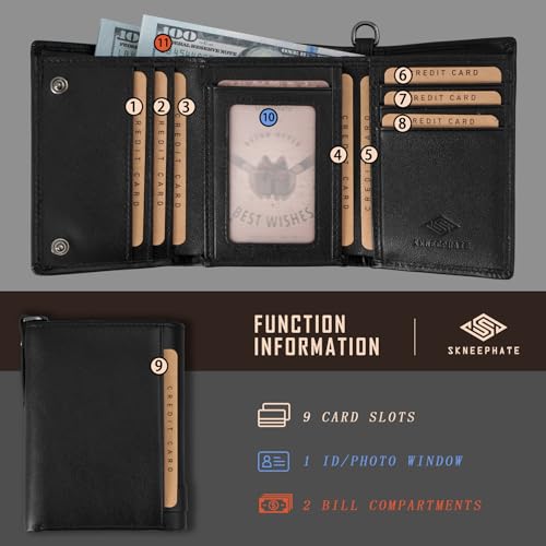 Men's Wallet With Chain Skull Trifold Wallets For Men,Soft Leather Wallet Chains Rfid Blocking Cool Mens Gift Idea (black)3