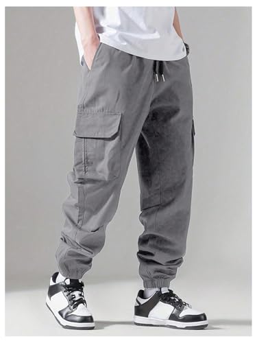 OYOANGLE Men's Plus Size Drawstring Waist Joggers Casual Hiking Baggy Cargo Pants3