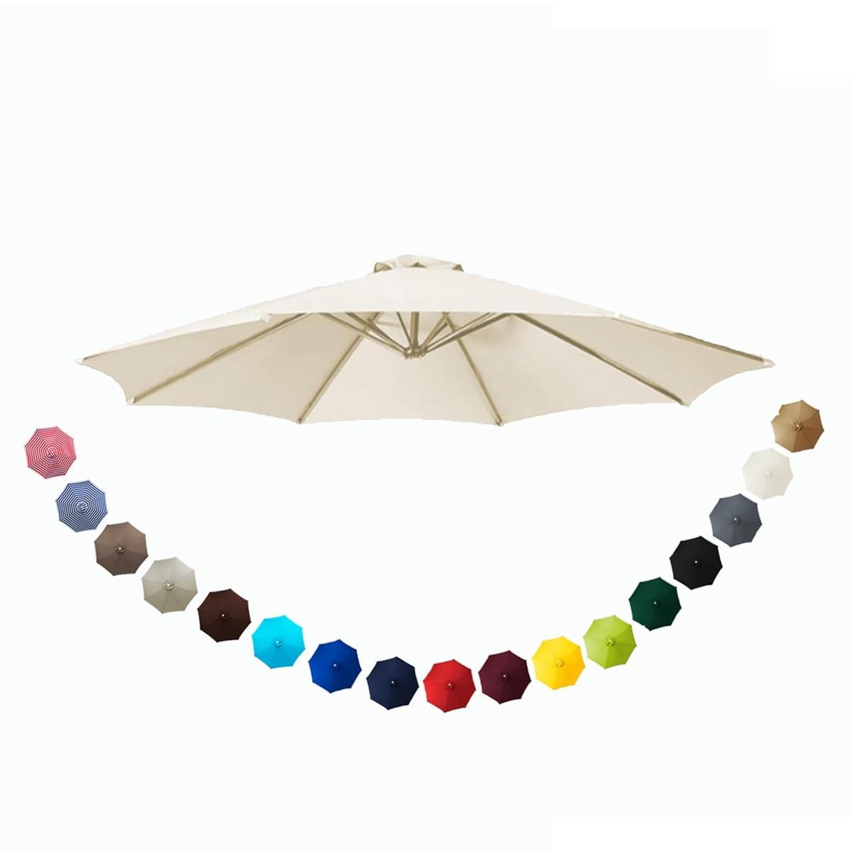 6.5ft 7.5ft 9ft 10ft Patio Umbrella Replacement Canopy, 6 Ribs 8 Ribs Polyester Parasol Top Cover, Waterproof Uv Protection Outdoor Cantilever Garden Umbrella Replacement White 2.30m/7.5FT-8Ribs