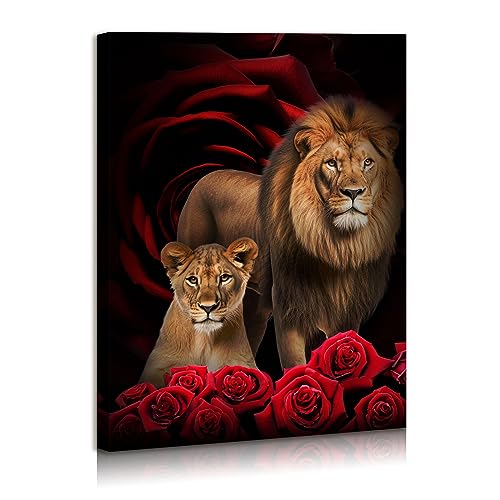 Typruye Stampa artistica da parete su tela incorniciata con leone rosso con rose rosse, stampa su tela incantevole decorazione per soggiorno, casa, camera da letto, pronta da appendere, 30,5 x 40,6 cm Typruye Stampa artistica da parete su tela incorniciata con leone rosso con rose rosse, stampa su tela incantevole decorazione per soggiorno, casa, camera da letto, pronta da appendere, 30,5 x 40,6 cm